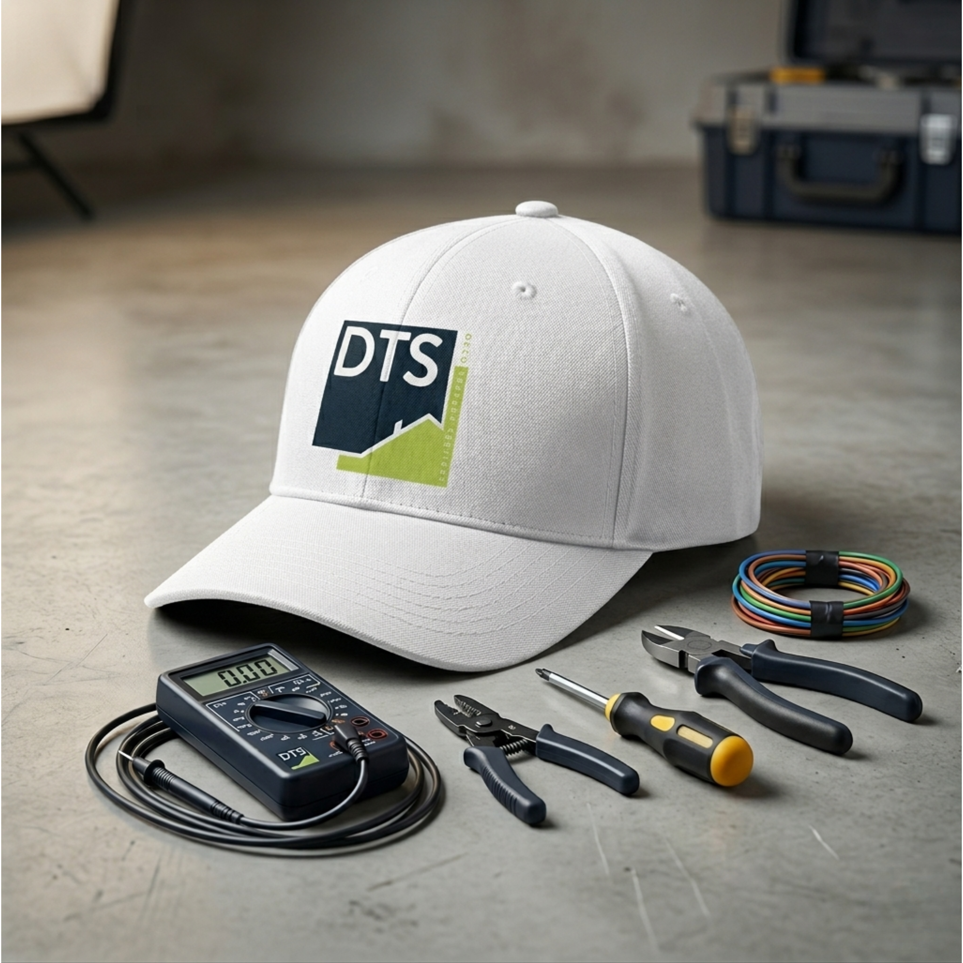 Casquette DTS et matériel électricien professionnel